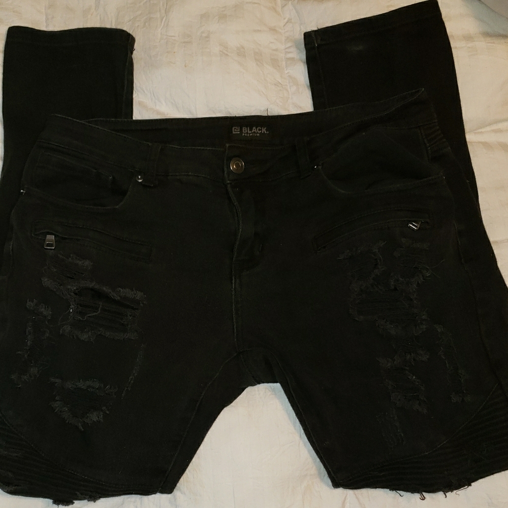 CLOSET CLEAROUT Black Premium Men's Skinny Black Moto Jeans 34x32